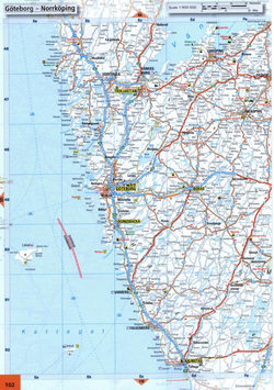 Map of roads in the region of Trollhattan, Boras, Kungsbacka, Goteborg, Varberg, Halmstad in Sweden on the coast of the Kattegat.