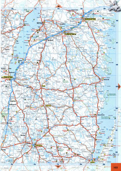 Map of roads in the region of Norrkoping, Linkoping, Jonkoping, Kalmar, Vaxjo in Sweden.