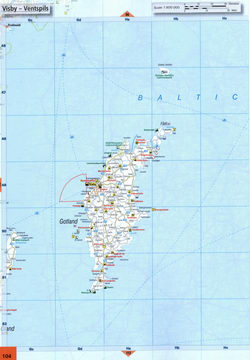 Map of roads in the Visby region of Gotland Island in Sweden.