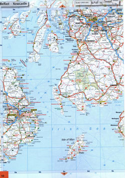 Map of southwest Scotland. Detailed map of the southwest of Scotland with cities and roads