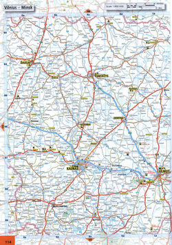 Map of roads in the region of Siauliai, Kaunas, Vilnus, Panevegis in Latvia.