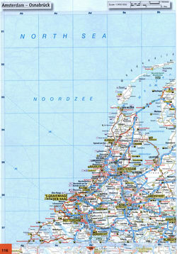 Map of roads in the region of Amsterdam, Alkmaar, Haarlem, Rotterdam, Utrecht, Leiden in the northwest of the Netherlands.
