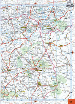 Map of roads in the region of Suwalki, Bialystok, Bielsk Podlaski, Ostrow Mazowiecka in eastern Poland.