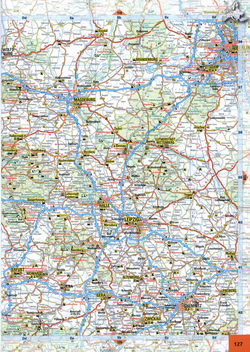 map of Central Germany Deutschland. Map of roads in Magdeburg, Leipzig, Gera, Halle, Erfurt, Potsdam region in central Germany