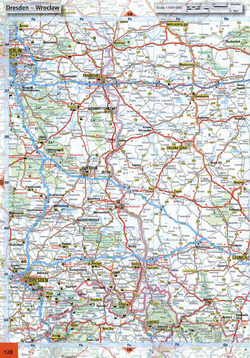 Map of roads Germany in the region of Dresden, Berlin, Frankfurt, Cottbus, Zielona Gora on the border with Poland
