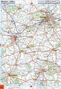 Map of roads in the region of Warszawa, Lodz, Plock, Radom, Kielce in the center of Poland