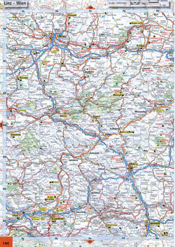 144 Road map of Austria. Map region of Graz, Klagenfurt, Linz, Admont in Austria