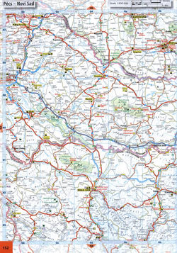 map of Croatia Hrvatska. Map of Croatia and Bosnia-Herzegovina in the area of Banja Luka, Zagreb, Pecs scale 1cm:9km with cities and roads