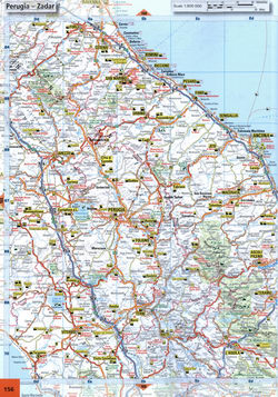 map Centr Italy. Map of roads in the region of Perugia, Rimini, Ancona, San Marino. Detailed road map of the Italian Adriatic coast