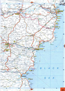 181 Detailed road map of Bulgaria. Map coast of Bulgaria district cities Varna, Burgas, Sumen, Silistra