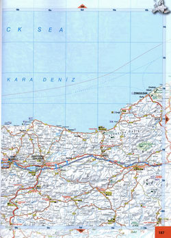 Map of roads in the region of Kocaeli, Sakarya, Bolu, Zonguldak in the Turkish border on the Black Sea coast