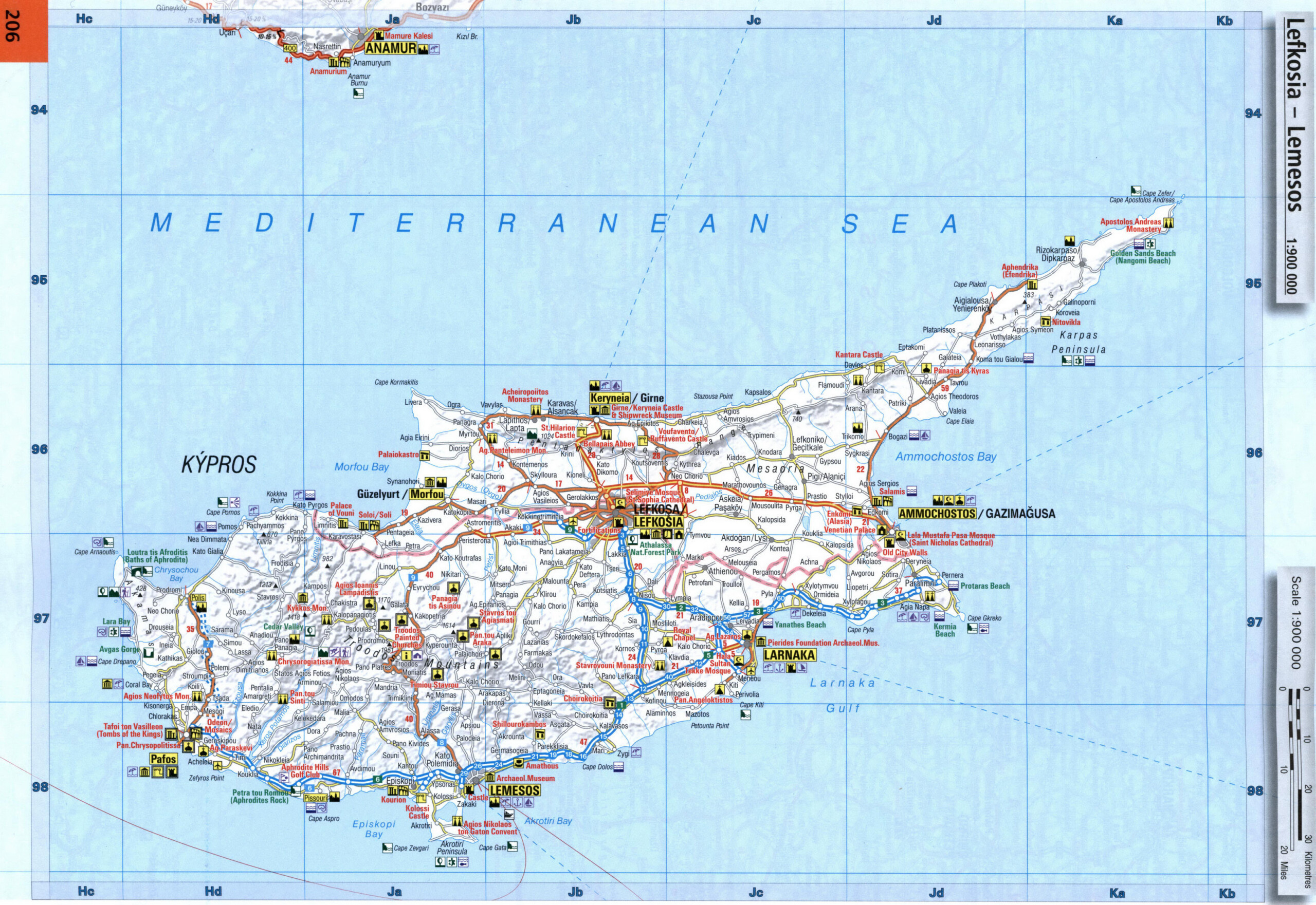 Detailed map of Cyprus. Map of Cyprus with cities and roads