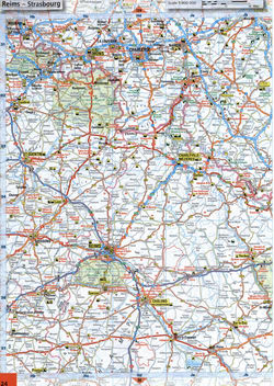 Map of roads in the region of Reims, St Quentin, Mons, Charleroi in northern France and Belgium