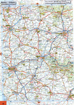 Map of the west of France. Map of roads in the region of Nantes, Rennes, Angers, Le Mans in western France