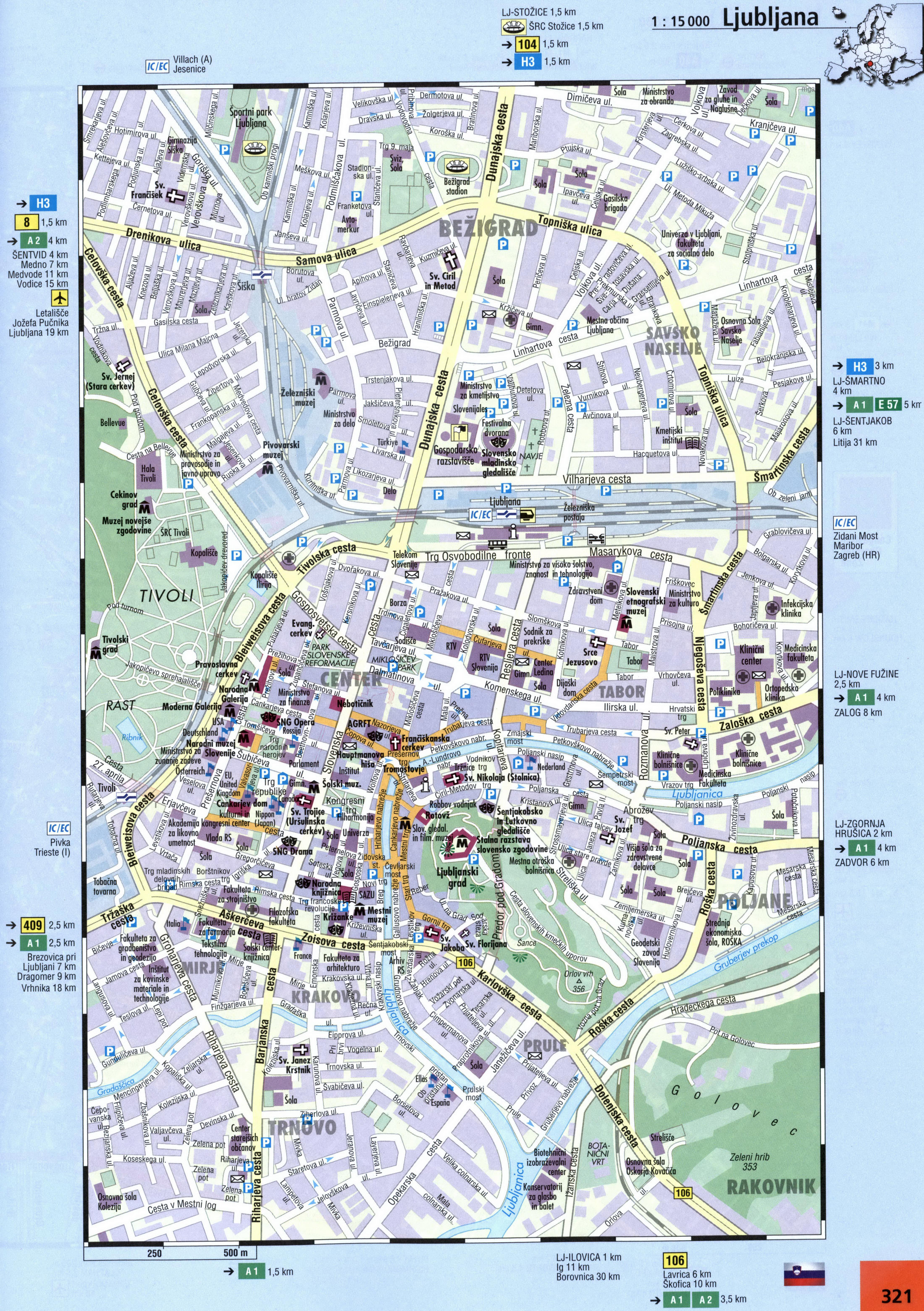 Map of Ljubljana with street names