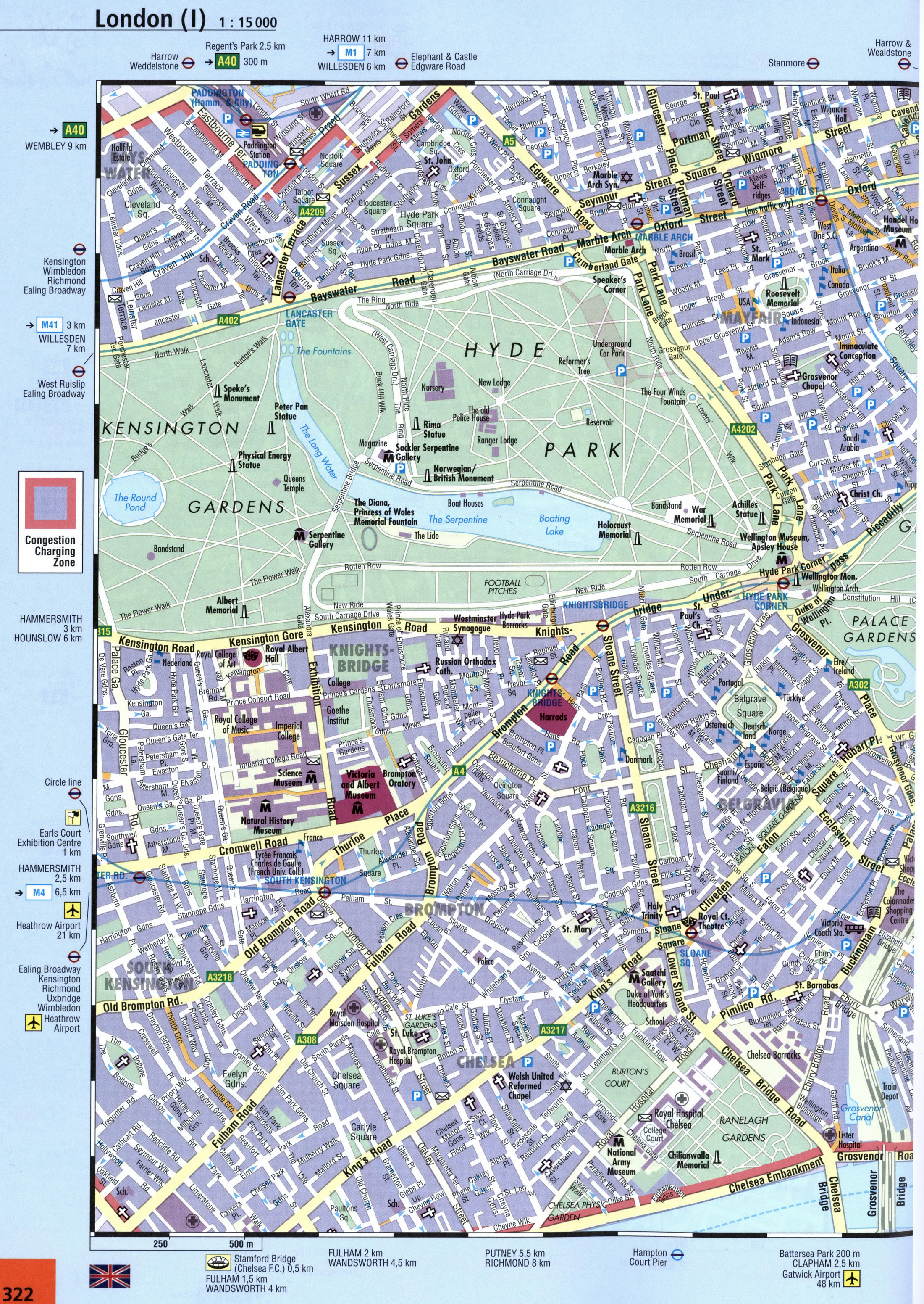 map of London around Hyde Park and Ranelagh Gardens
