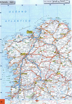 36 Map of Spain. Detailed map of Galicia and Castile