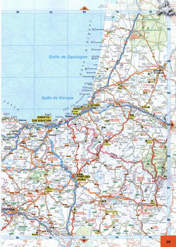 Road map of South France. Map of northeastern Spain in the region of San Sebastian, Pamplona, Logrono