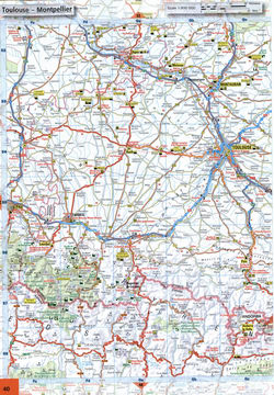 Road map of Southern France. Map of the south of France in the region of Toulouse, Tarbes, Montauban on the border with Spain