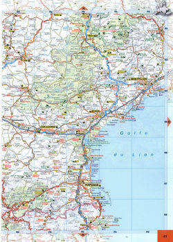map Southern France. Map of the south of France in the region of Montpellier, Perpignan, Carcassonne, Beziers on the Mediterranean coast