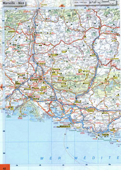 map of SouthEastern France. Map of the south of France in the region of Marseille, Toulon, Nimes, Avignon on the Mediterranean coast