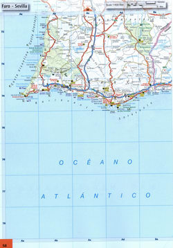 58 Map of southern Portugal in the region of Faro, Lagos, Portimao, Albufeira