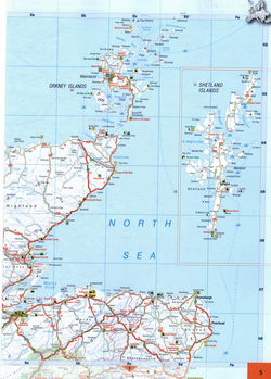 Road map of northeast Scotland. Detailed map of the northeast of Scotland with cities and roads