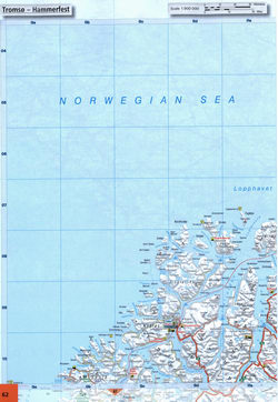 Detailed road map of the coast of northern Norway