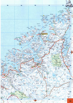 Detailed road map of the coast of northern Norway