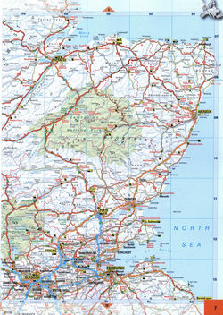 Detailed map of east Scotland. Detailed map of the east of Scotland with cities and roads