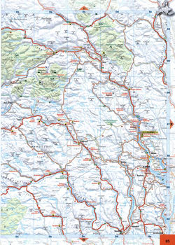 Map of roads in the region of Lillehammer, Gjovik, Fagernes, Dokka, Honefoss in Norway.