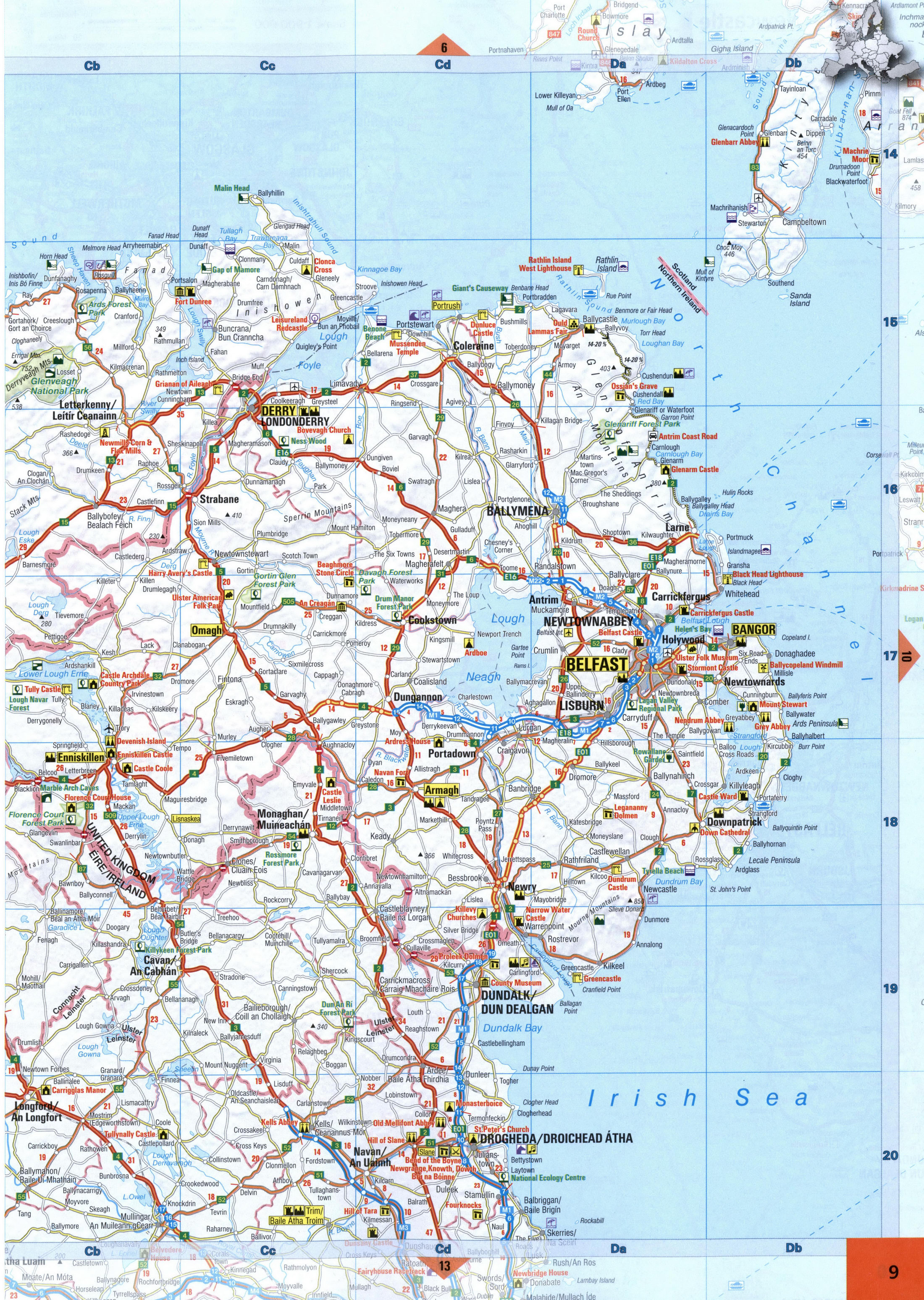 Map of Northern Ireland. Detailed map of the Northern Ireland with cities and roads
