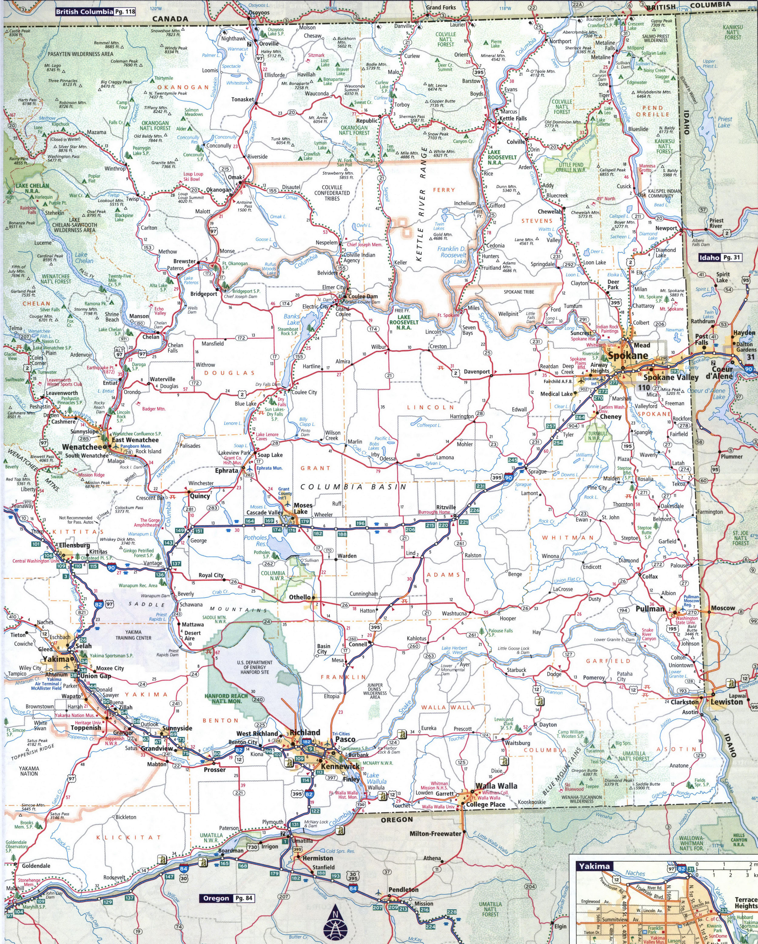 Map of Washington state eastern path
