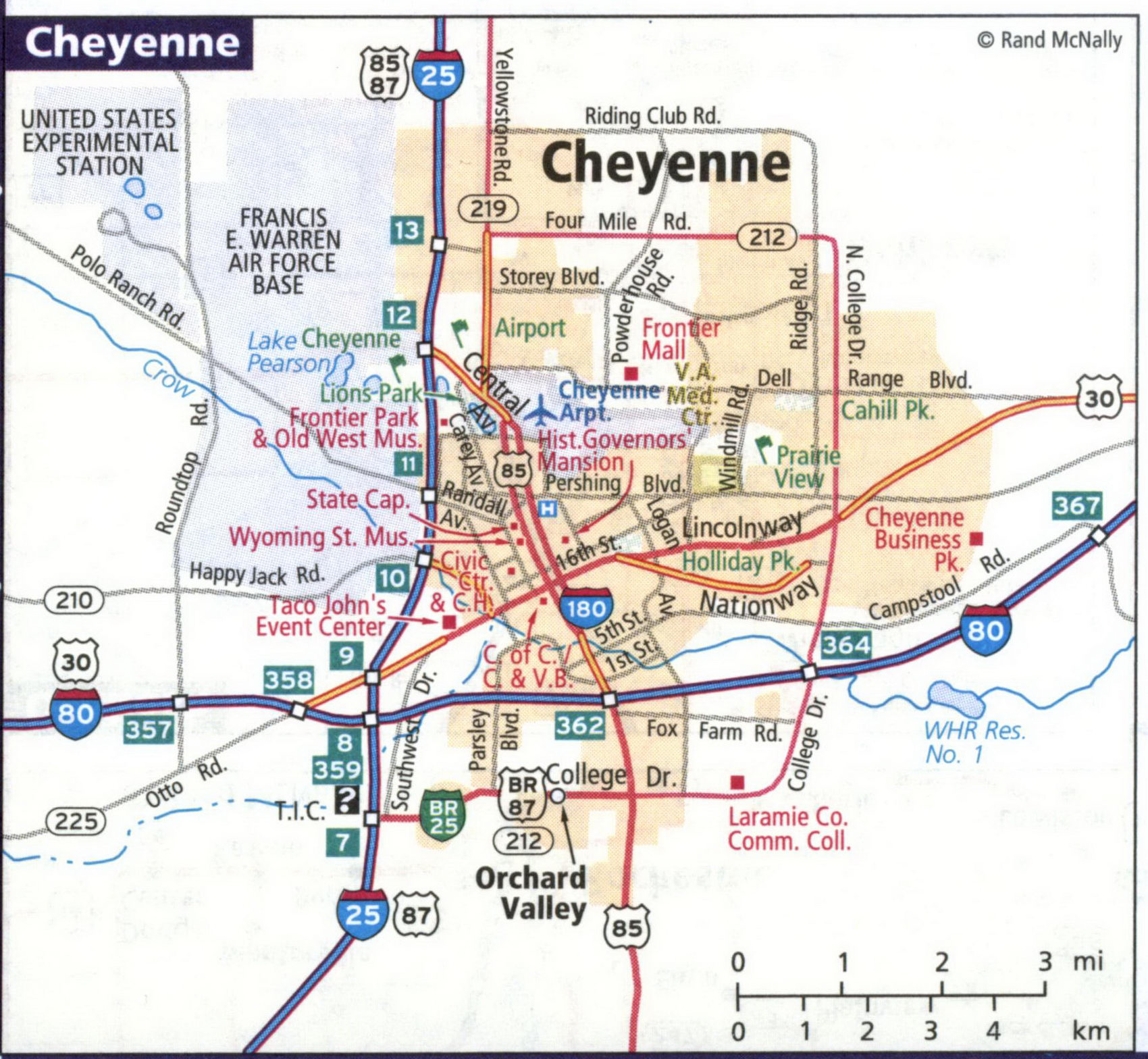 Detailed maps of cities WY of Casper, Cheyenne - atlas