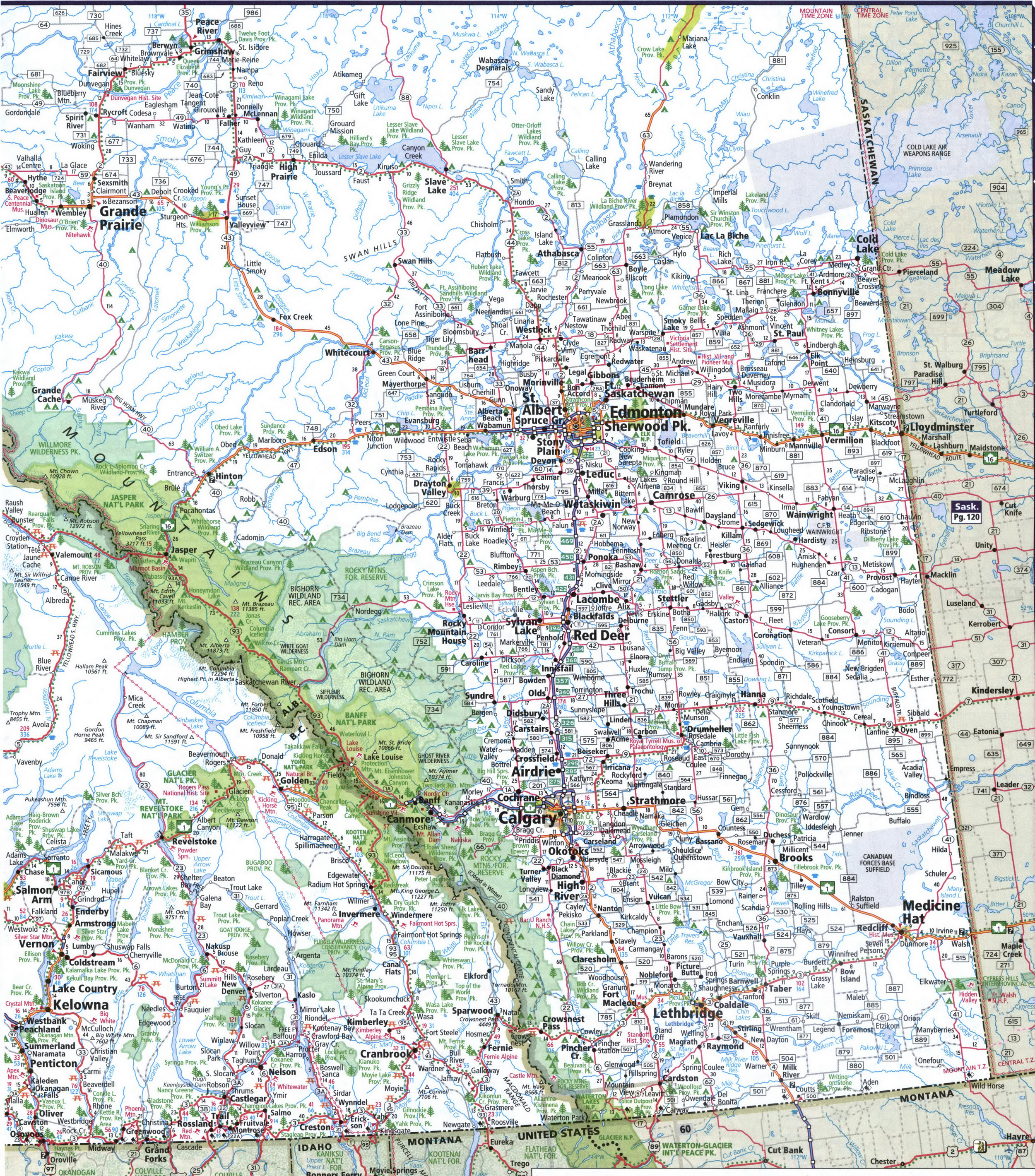 Map of Alberta and British Columbia