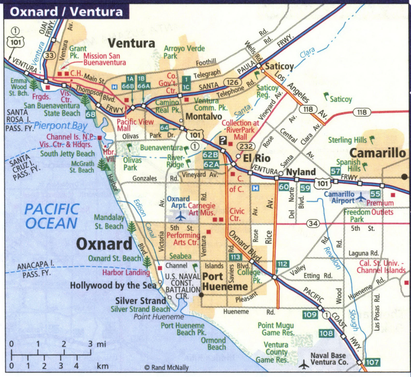 Map of Oxnard and Ventura