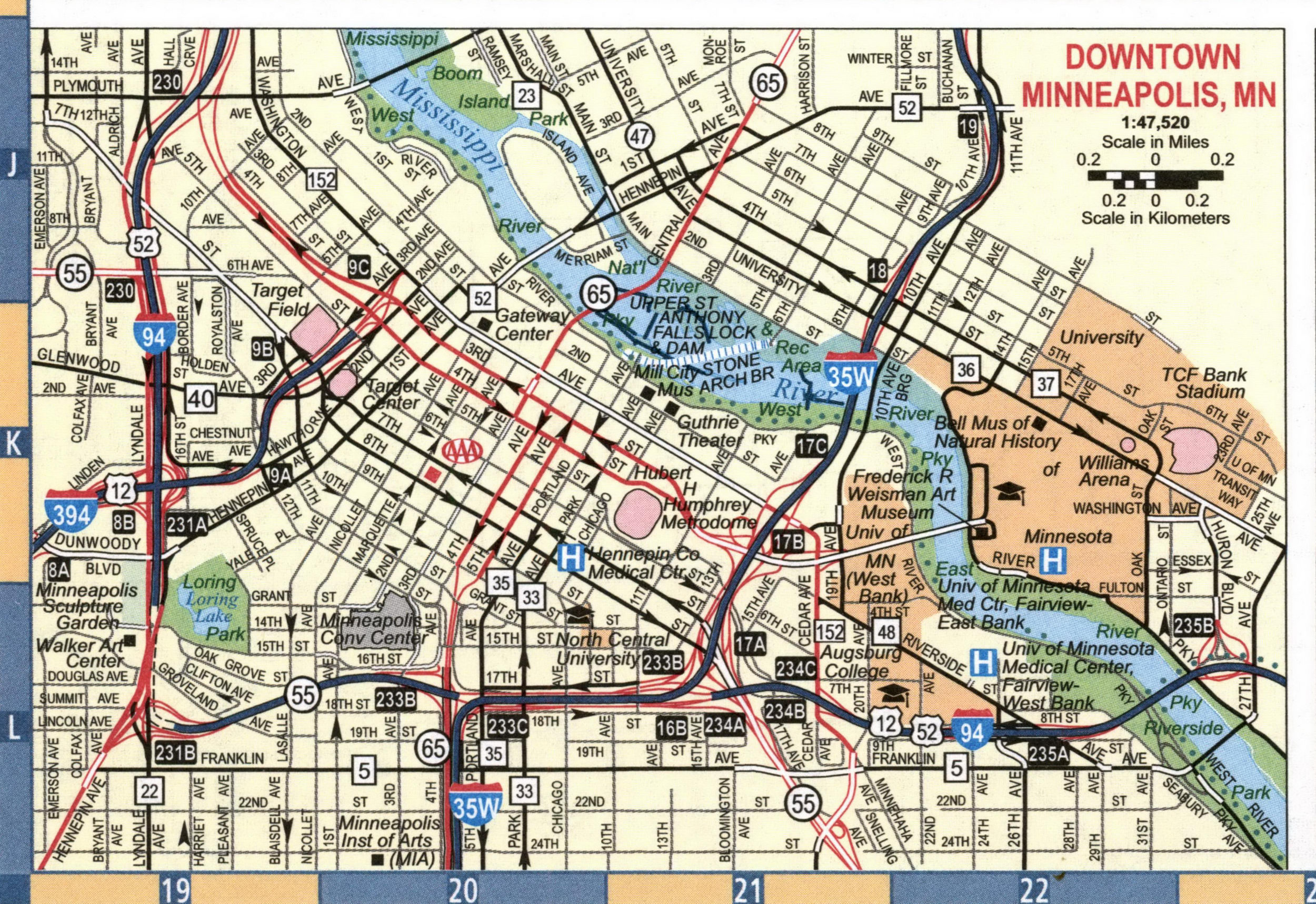 Map of Downtown Minneapolis, MN
