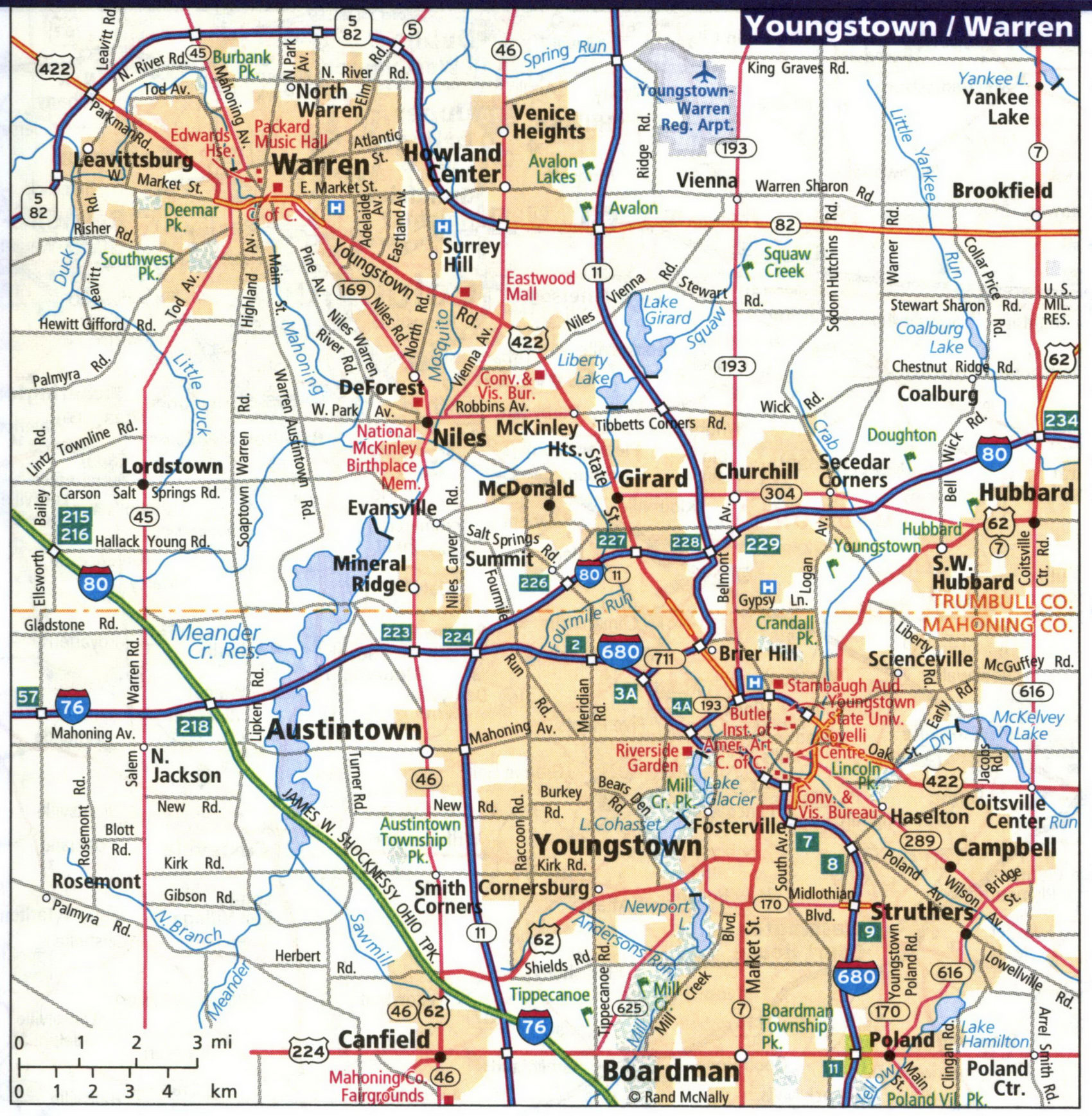 Map of Warren and Youngstown