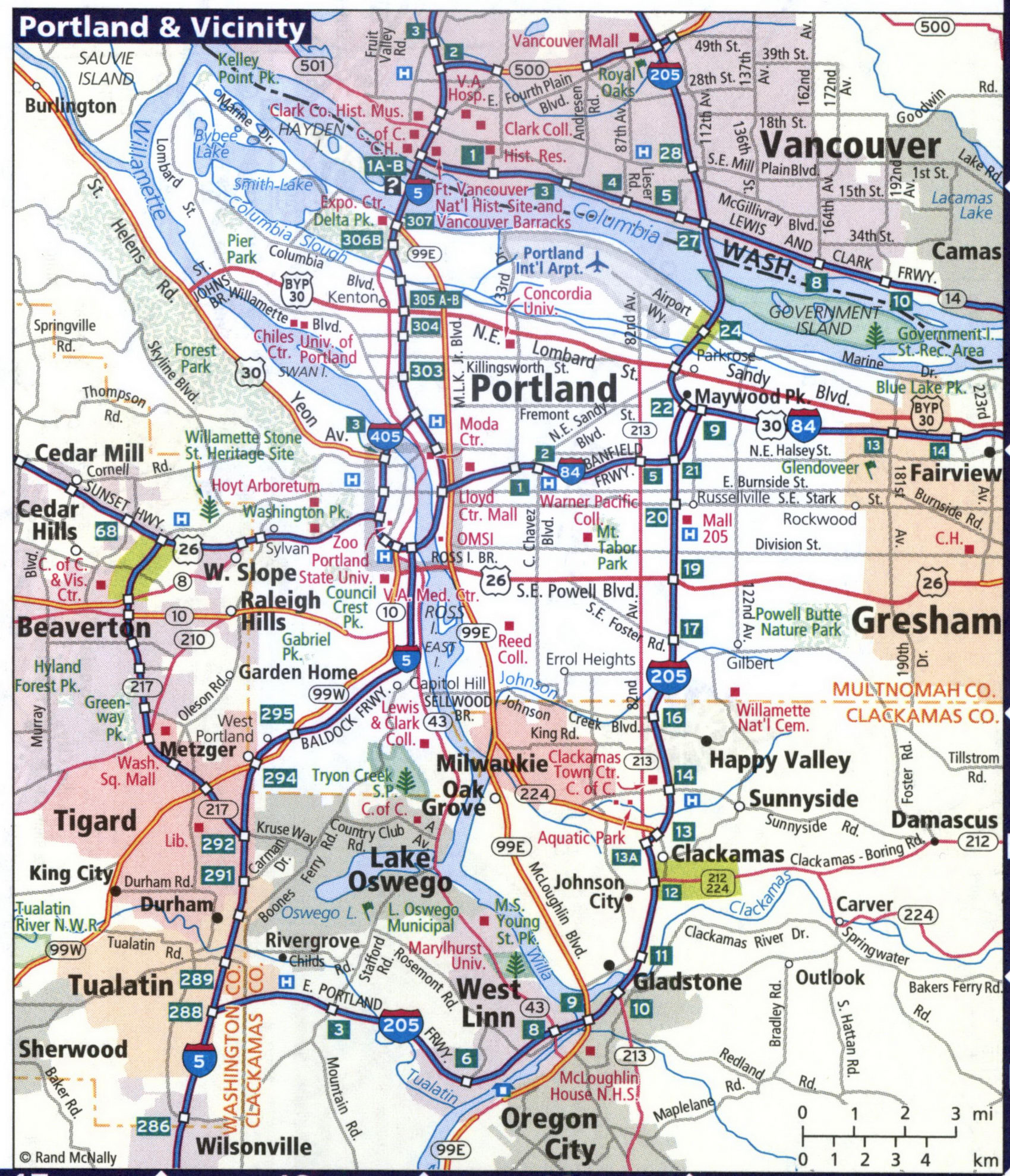 Map of Portland area