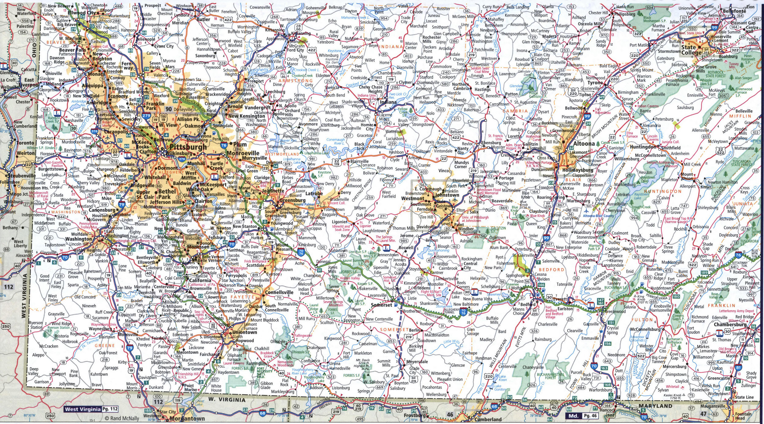 Map of southern western Pennsylvania