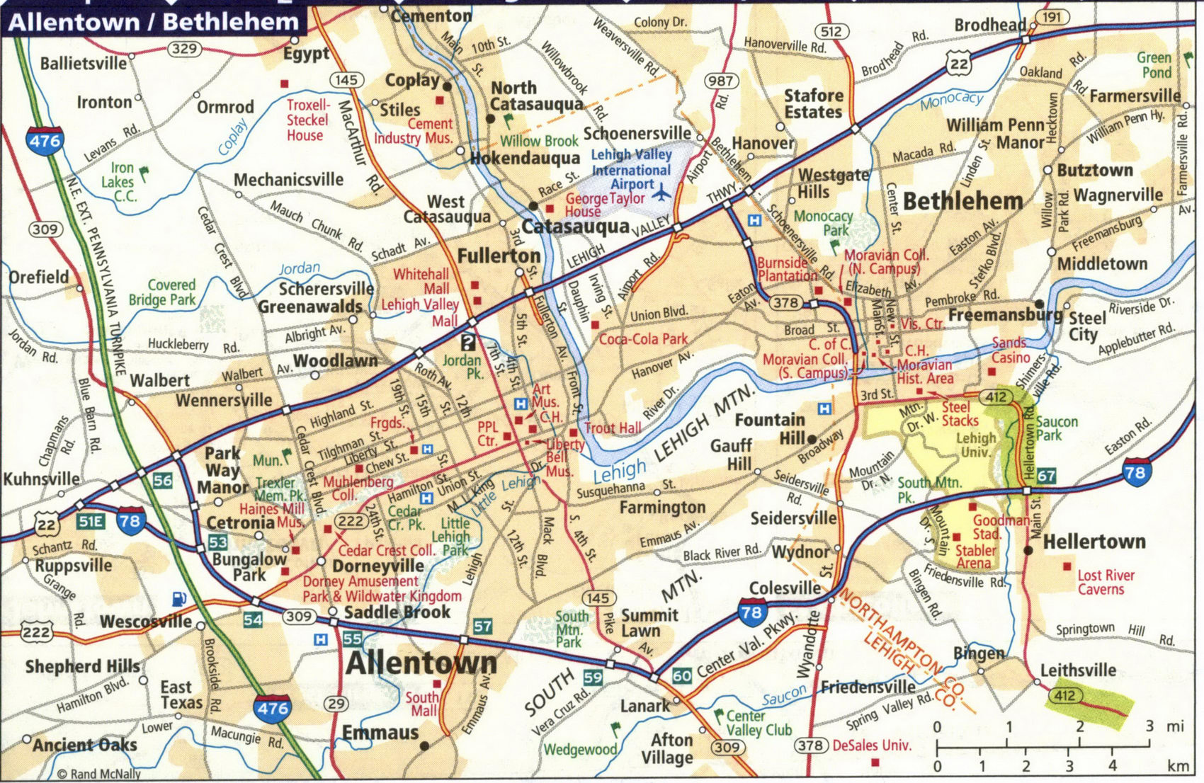 Map of Allentown and Bethlehem