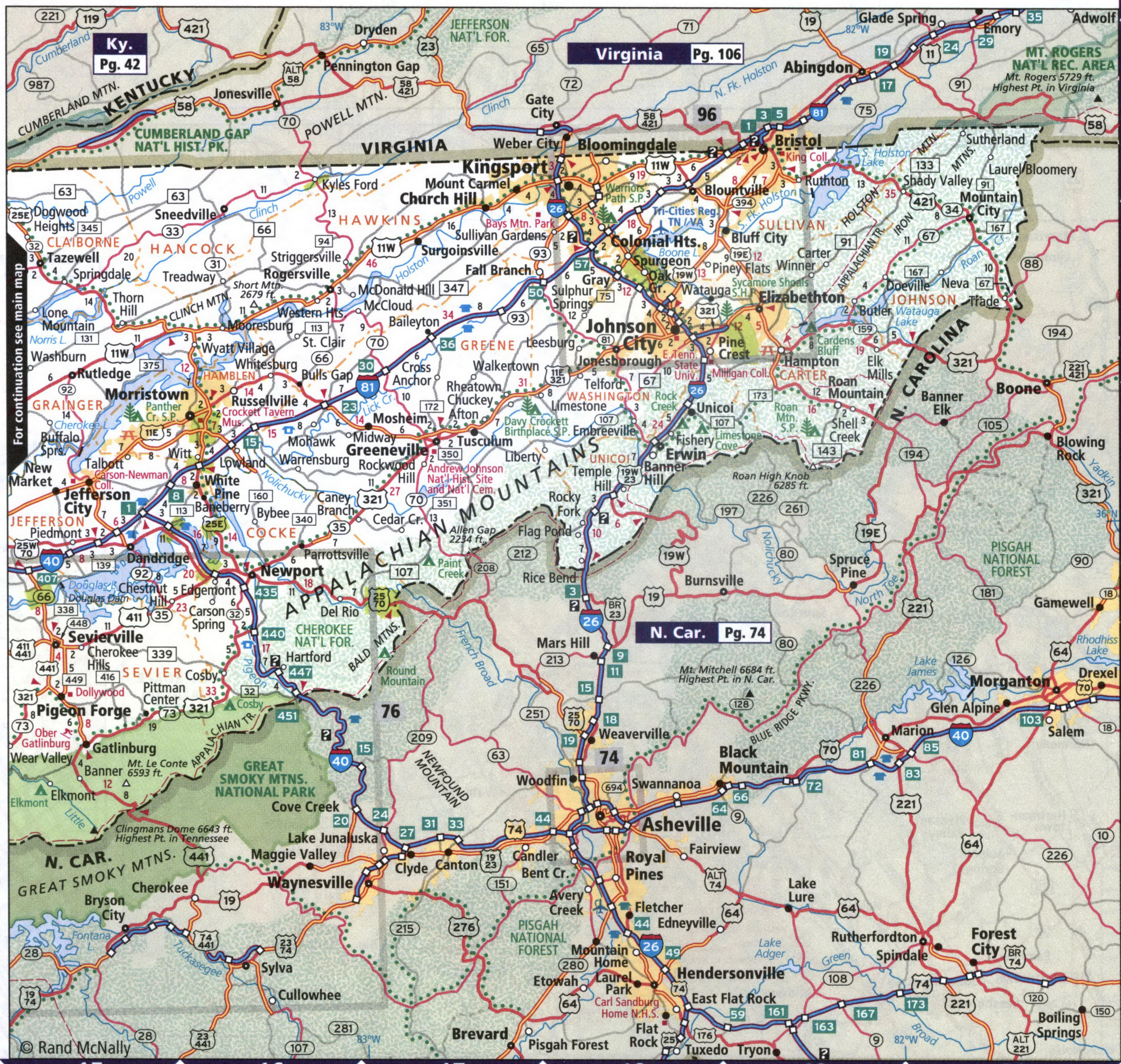 Map of eastern Tennessee