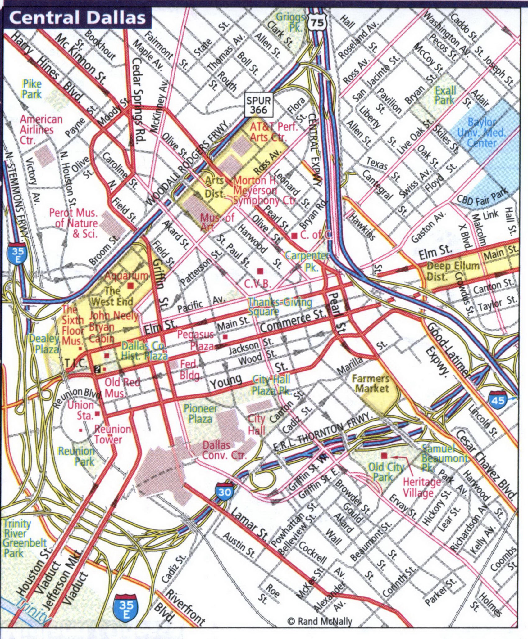 Map of Central Dallas city