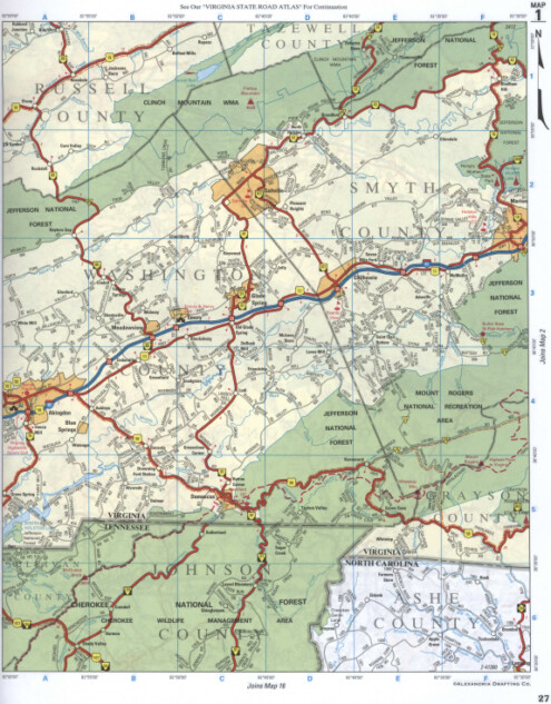 Map of Ashe County NC and Johnson County TN