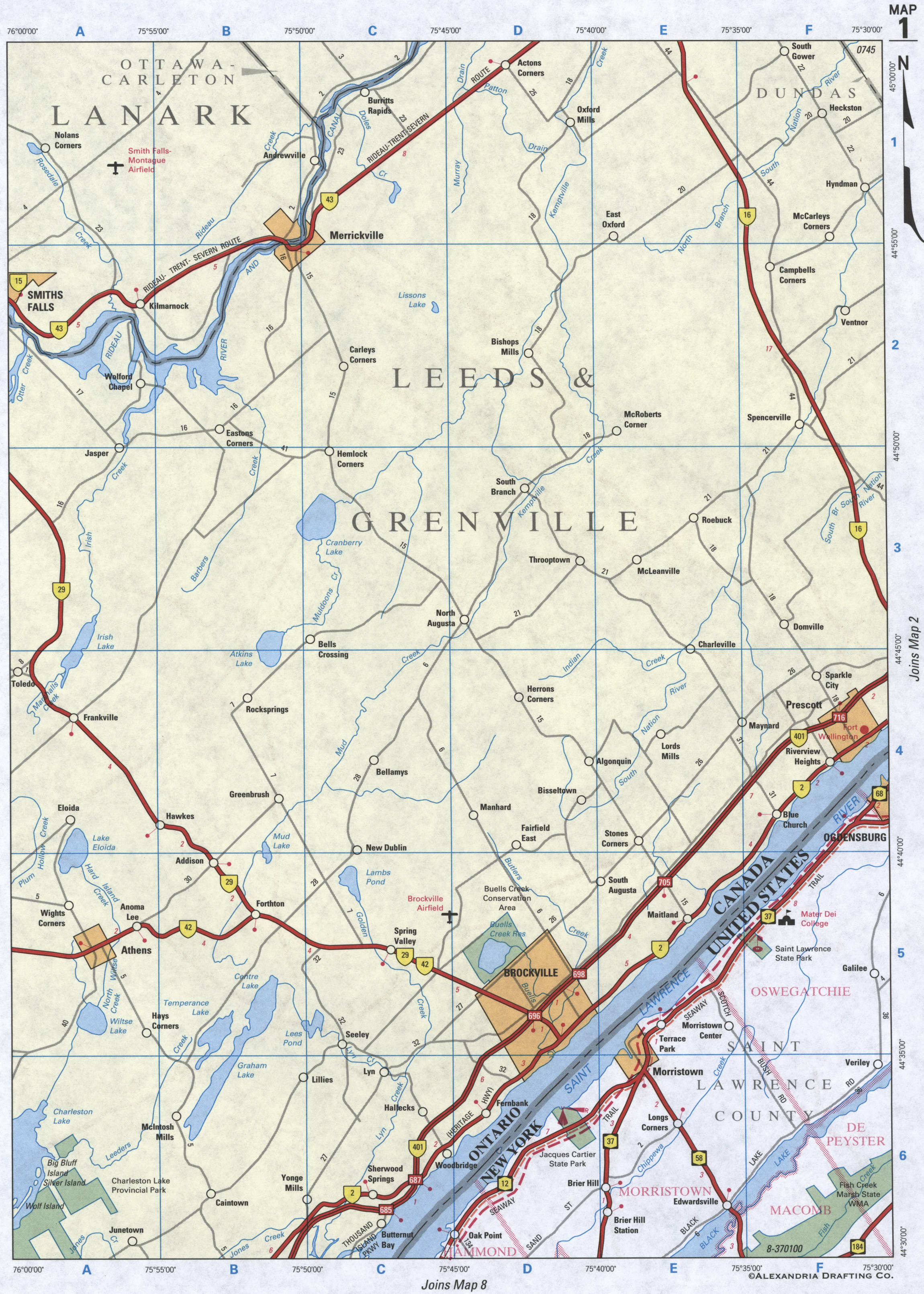 map of Saint Lawrence County (NYS USA) and Leeds & Grenville