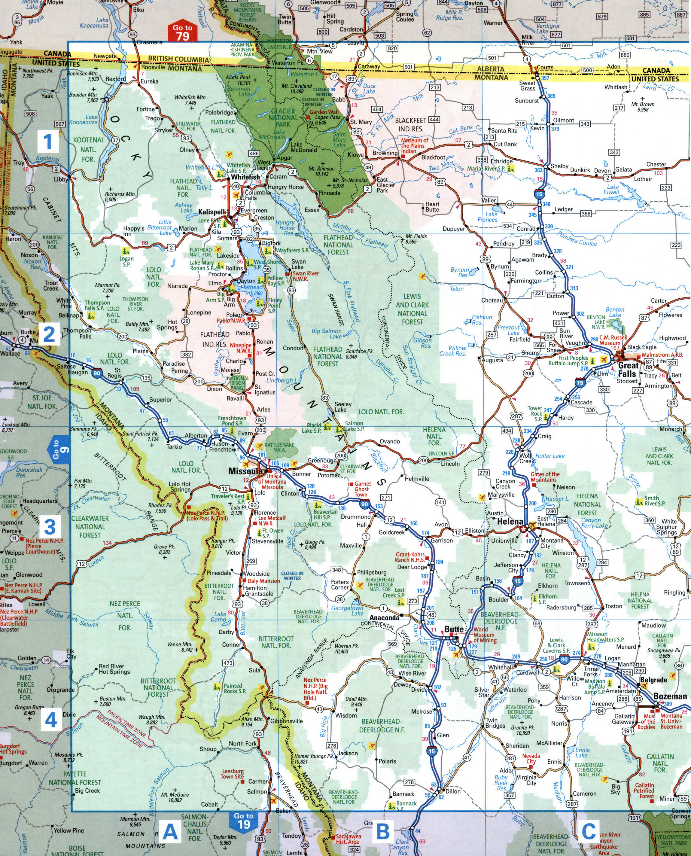 map of the western part of Montana State