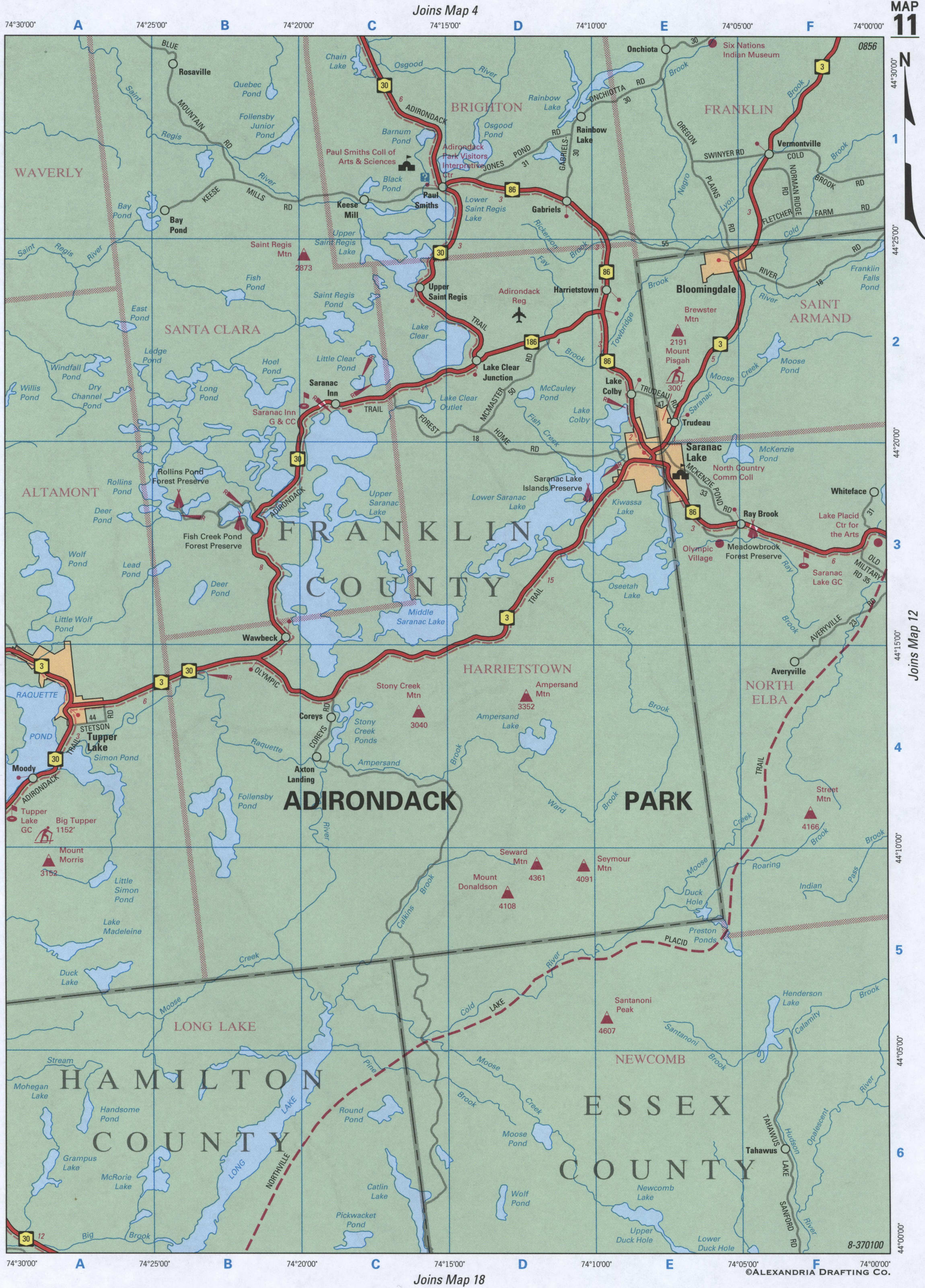 map of Franklin County and Essex County