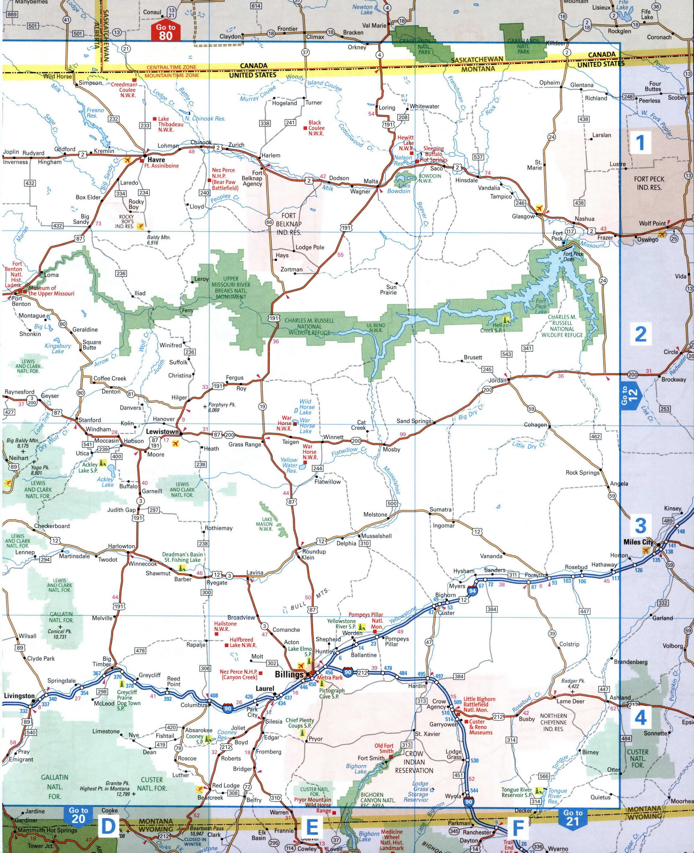 map of the central part of Montana