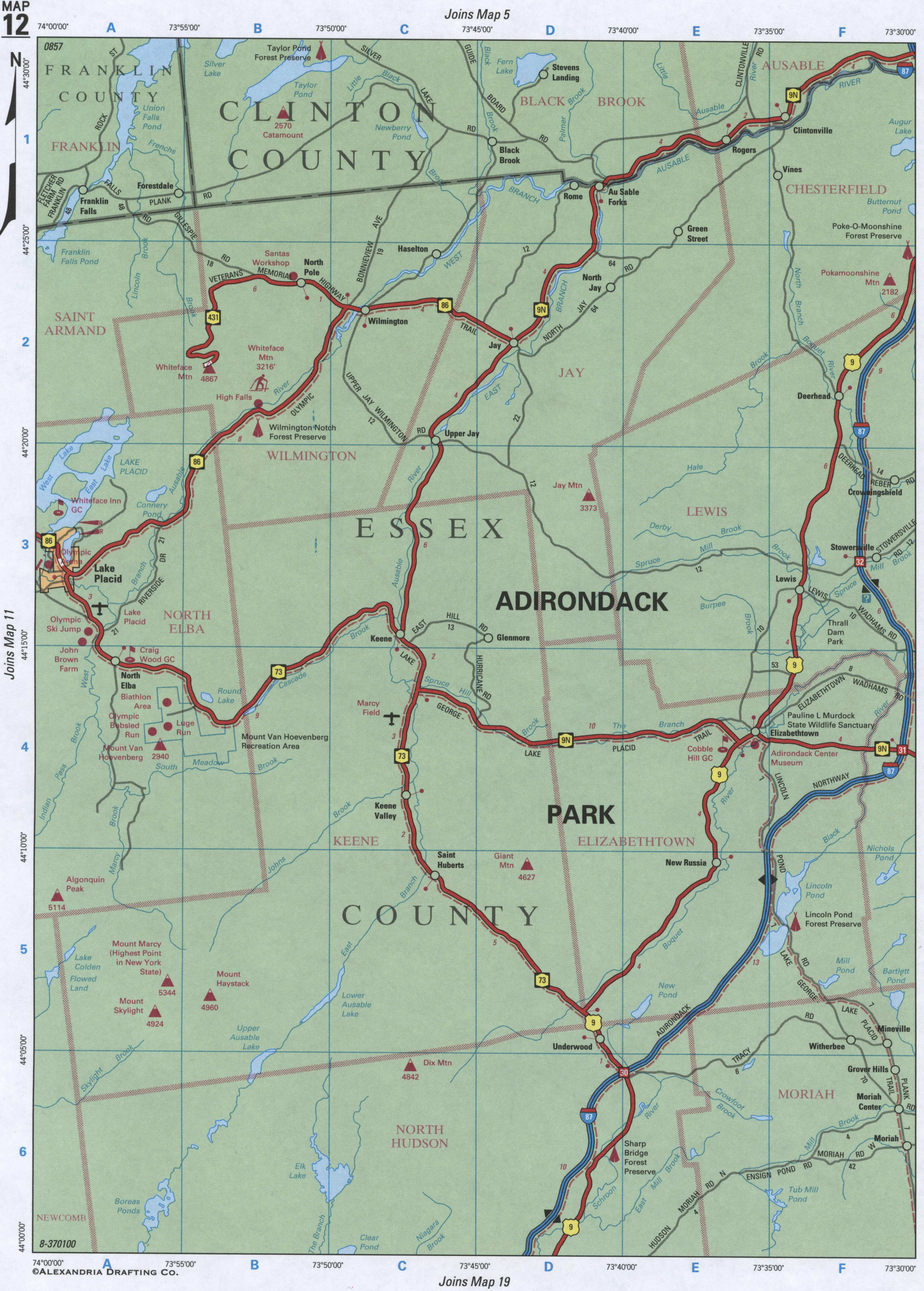 map of Essex County and Clinton County