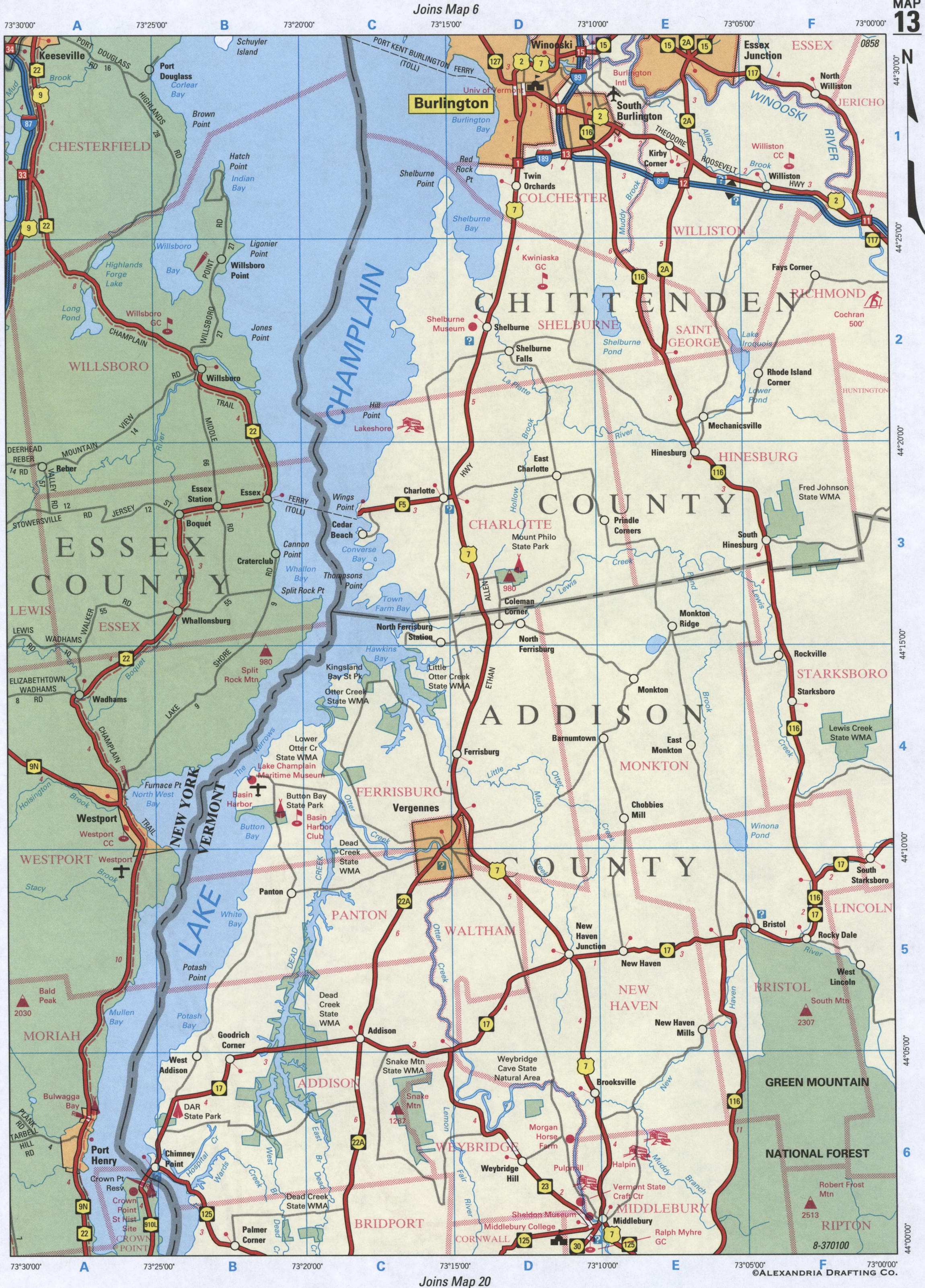map of Essex County and Addison County